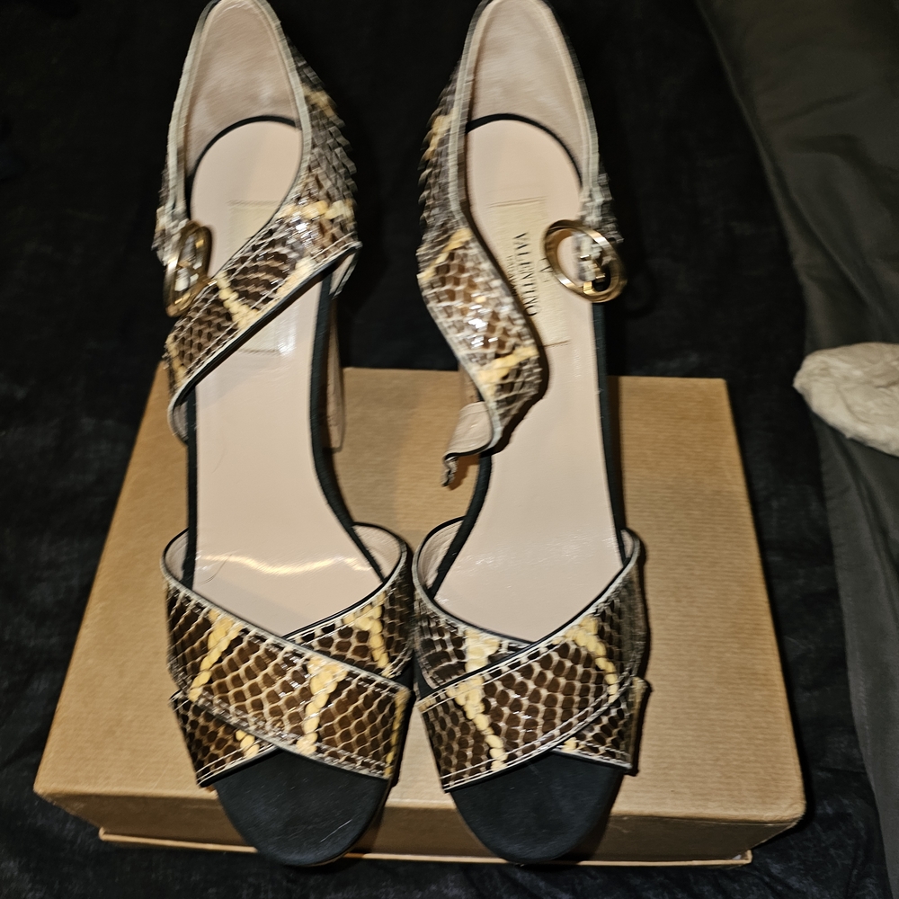 Valentino Garavani Snakeskin Cork Heel Platform Heels